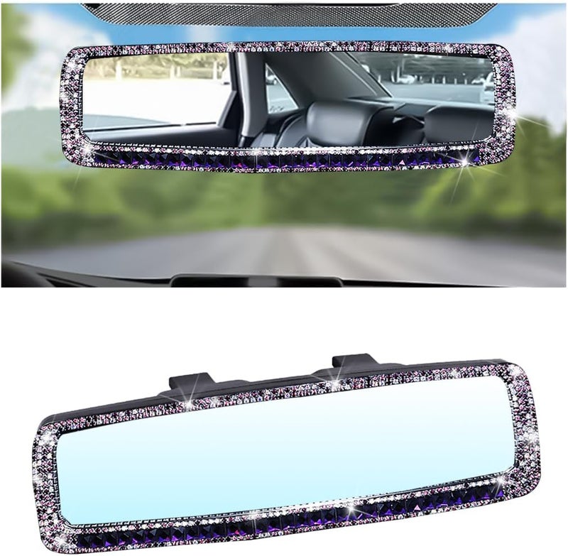 Osilly Bling Car Rearview Mirror, Decorations Rear View Mirror with Crystal Rhinestones & Diamonds, Car Interior Trim Accessories, Clip-on & HD Glass, Sparkly Gift (Purple) - Image 1
